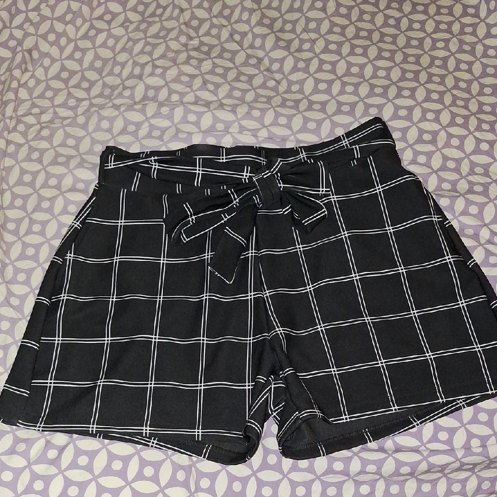 High Waist Black Checkered Women's Shorts